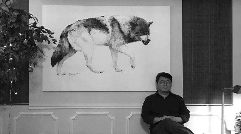 Monochromatic masterpiece by Kisoo Chai showcasing the essence of human emotion captured in brushstrokes.