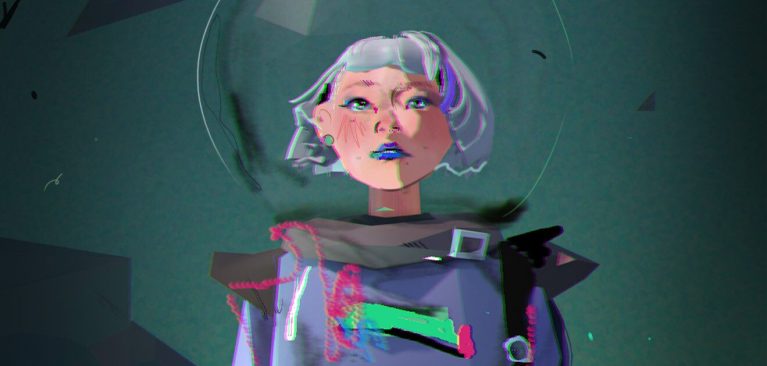 Azusa Tojo, a visual development artist, working on a digital illustration in her Vancouver studio.