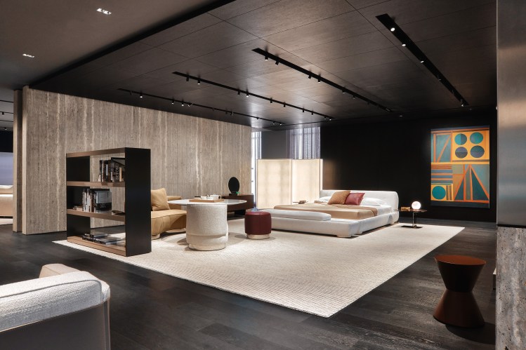 Interior shot of Minotti Dubai showroom featuring high ceilings, natural light, and signature pieces from the 2024 Collection.