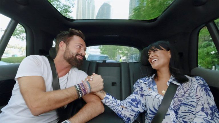 Renowned artist and philanthropist Sacha Jafri being interviewed by Rakhee Raval Shepherd in an all-electric Mercedes EQS for 'In the Blacklane' series.