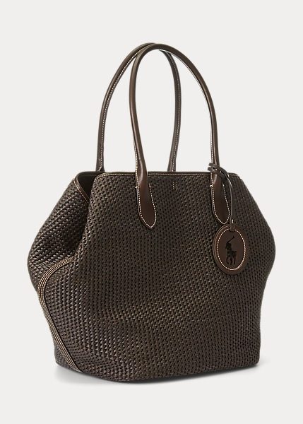 Ralph Lauren Leather-Trim Straw Large Bellport Tote