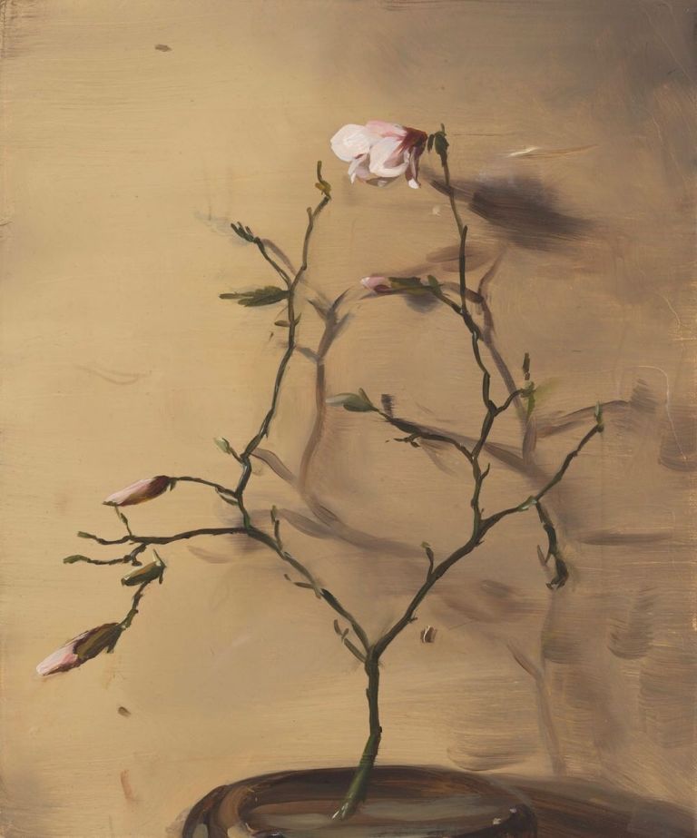 Painting by Michaël Borremans depicting a dreamlike and melancholic scene with a child in an ambiguous, muted setting.
